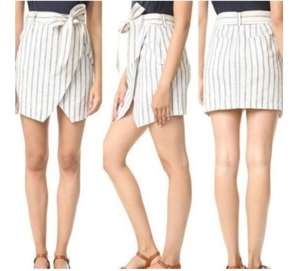Madewell skirt women's 4 mini faux wrap striped nautical beach blue white